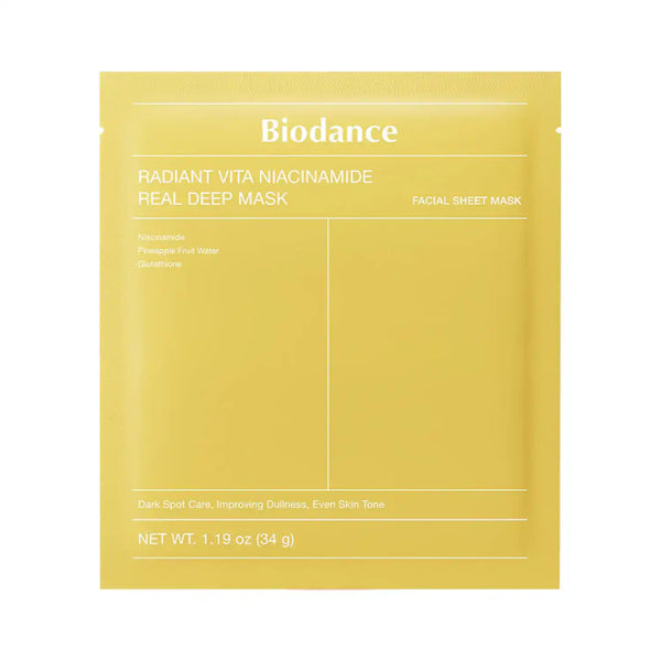 Mascarilla facial coreana BIODANCE Radiant Vita Niacinamide, crema envasada en tubo para cuidado de la piel radiante y nutritiva.