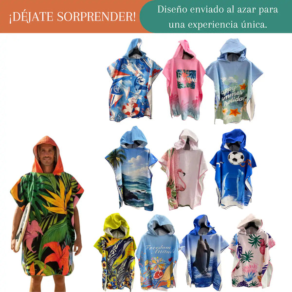Toalla con capucha de playa para adultos tipo surf poncho en color azul, con broches, ideal para hombres, de Enigma Store.