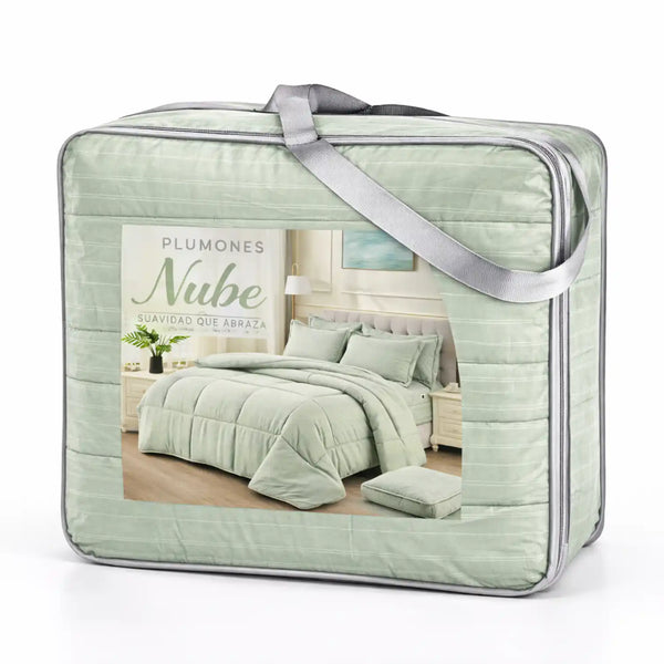 Edredón 1.5 plazas Alto Relieve Nube de Enigma Store con juego de sábanas a juego, en color blanco y textura suave.