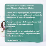 Seis toallas de mano de microfibra en color blanco, tamaño 35x75 cm, ideales para baño, spa, hotel o cocina.