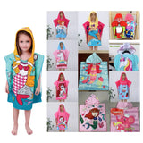 Toalla con capucha de playa tipo poncho para niñas, de microfibra, en colores vibrantes, ideal para secarse y mantenerse cálida.
