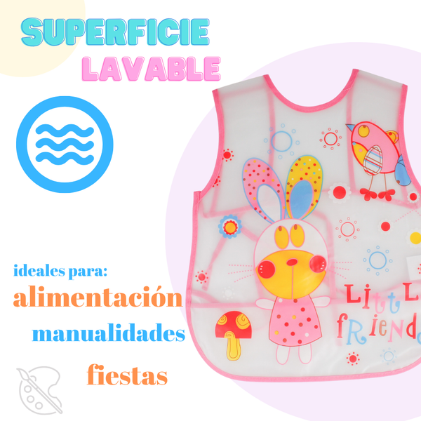Pack 3 Baberos Sin Manga Impermeable Bolsillo Niña Niño Bebe