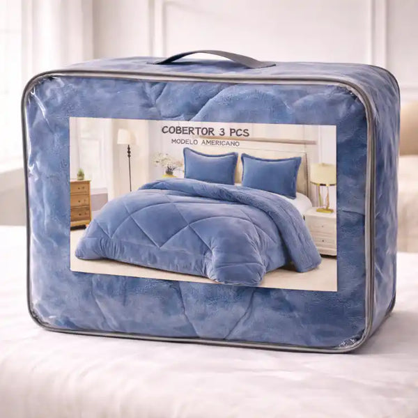 Cobertor celeste con fundas premium de Enigma Store, suave y acolchado, ideal para mayor comodidad y estilo en la cama.
