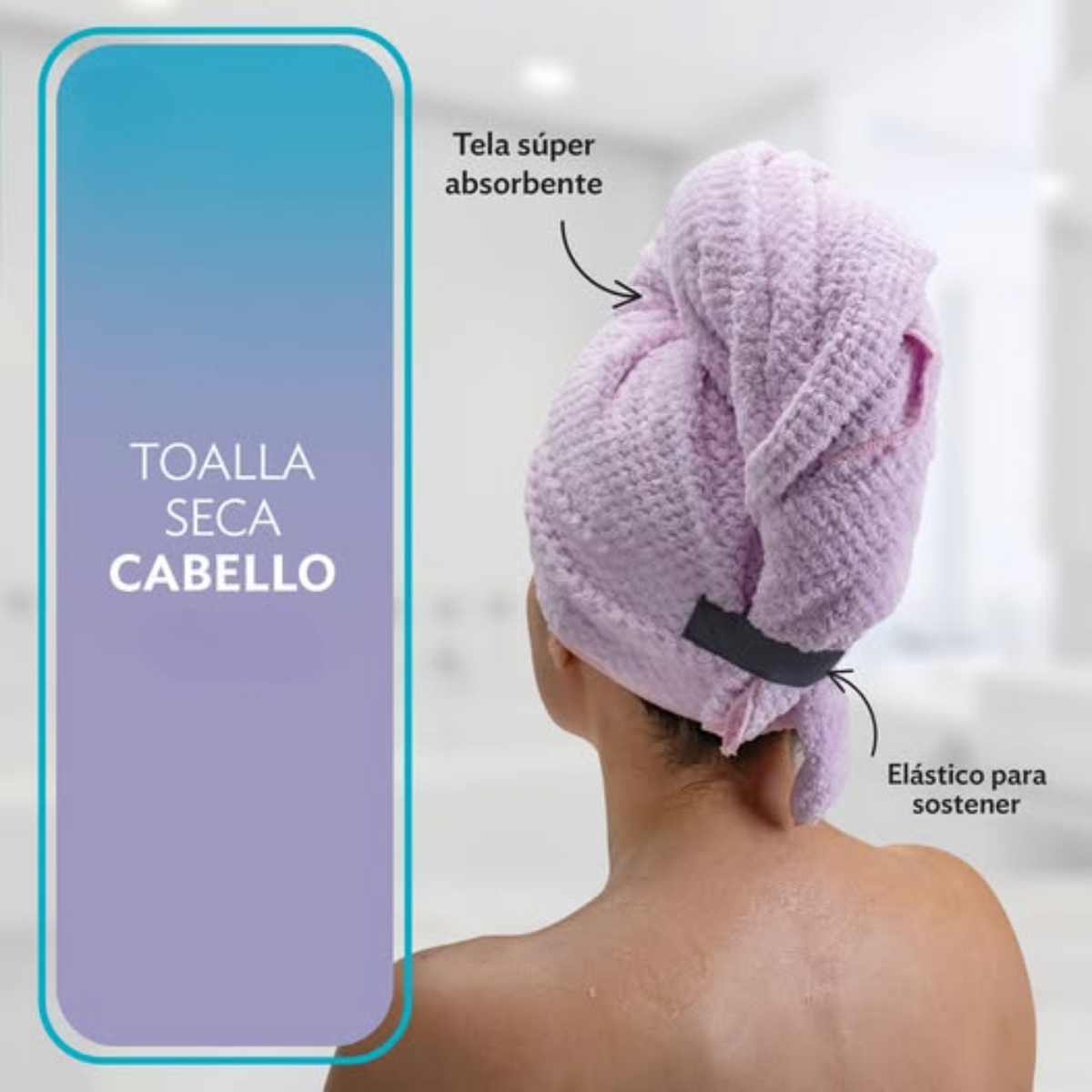 Toalla Secado De Pelo Súper Absorbente Microfibra 60x105 Cm