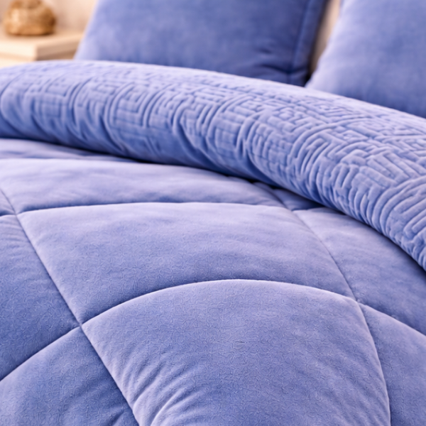 Cobertor celeste de la marca Enigma Store con fundas premium, tejido suave y cómodo para cama y descanso.