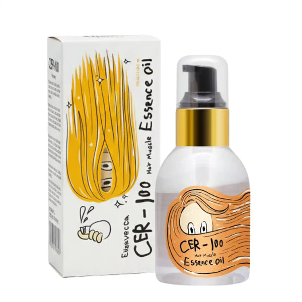 Aceite Elizavecca Cer-100 para cabello, 100ml, en botella transparente con gotero para cuidado capilar.