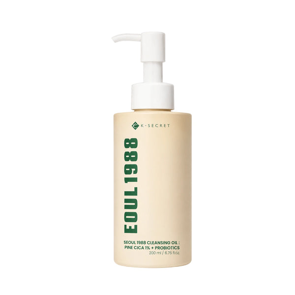 Aceite limpiador coreano K-SECRET Seoul 1988 con Cica 1%, probióticos y hojas de pino para cuidado facial.