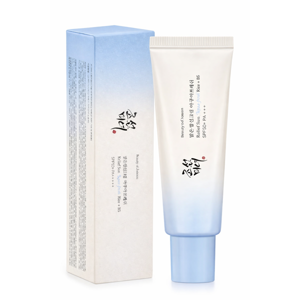 Bote de 50ml de crema facial de belleza coreana Beauty of Joseon Relief Sun Aqua-Fresh con arroz y vitamina B5.