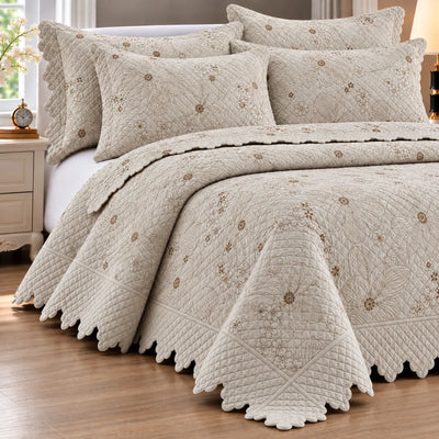 Cubrecama Quilt Bordado Reversible 5 Piezas