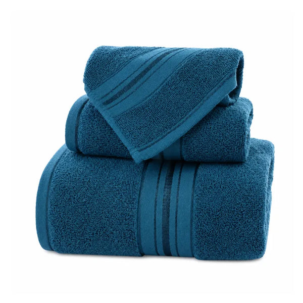 Conjunto de 3 toallas de algodón para cuerpo, mano y cara en colores variados, absorbentes y suaves de Enigma Store.