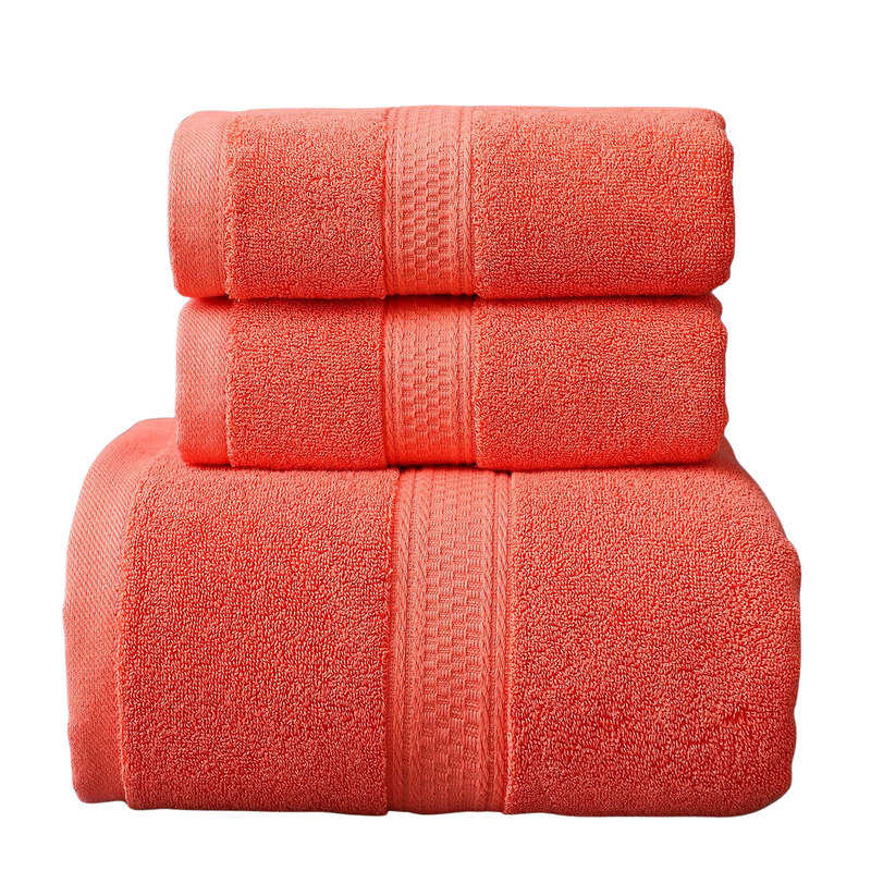 Conjunto de 3 toallas de baño y mano de algodón en colores suaves, ideal para uso en hotel, de la marca Enigma Store.