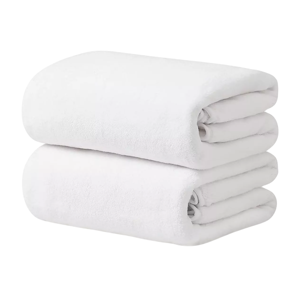 Set 2 Toallas De Baño Grande Microfibra Blanca Toallon 90x180cm