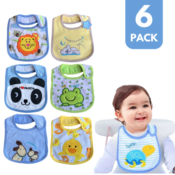 Pack 6 Baberos Impermeables En Algodón Bordado