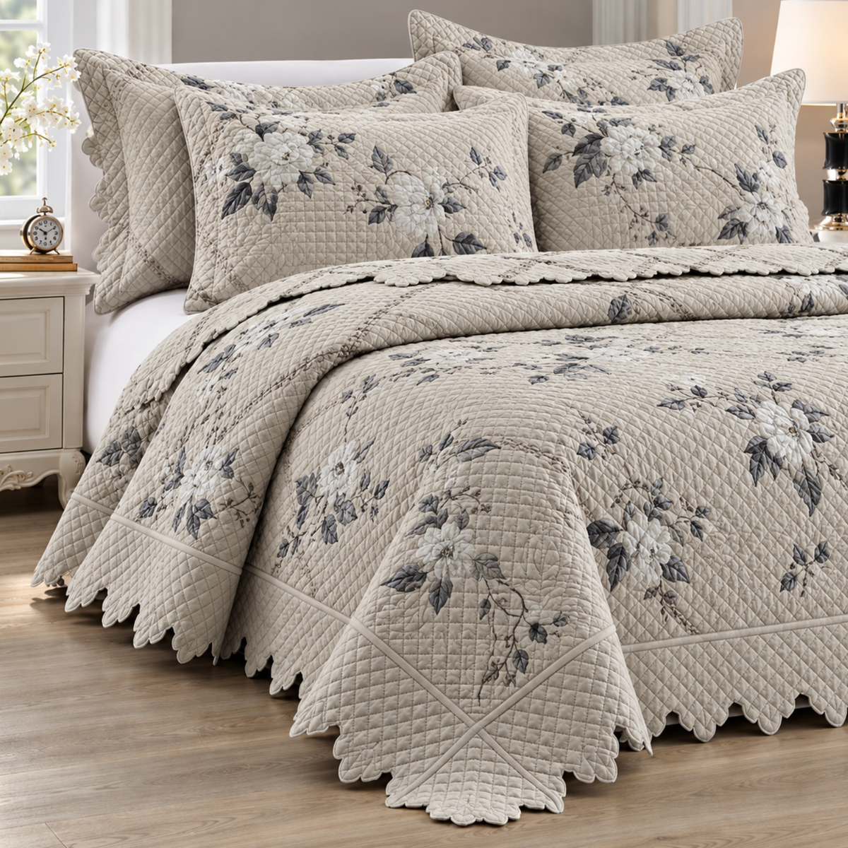 Cubrecama Quilt Bordado 5 Piezas
