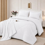 Conjunto de cobertor blanco para cama Queen de 7 piezas de Enigma Store, con mantas y fundas decorativas.