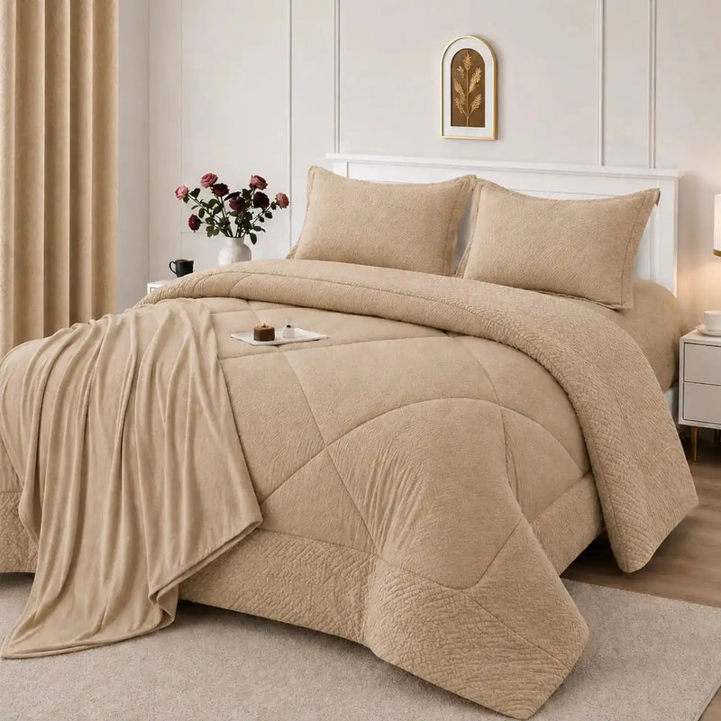 Set Cobertor Queen 7 Piezas Beige