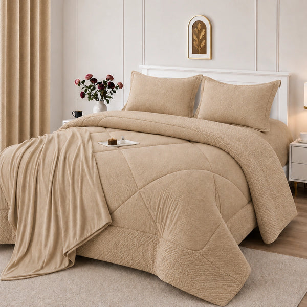 Set Cobertor Queen 7 Piezas Beige