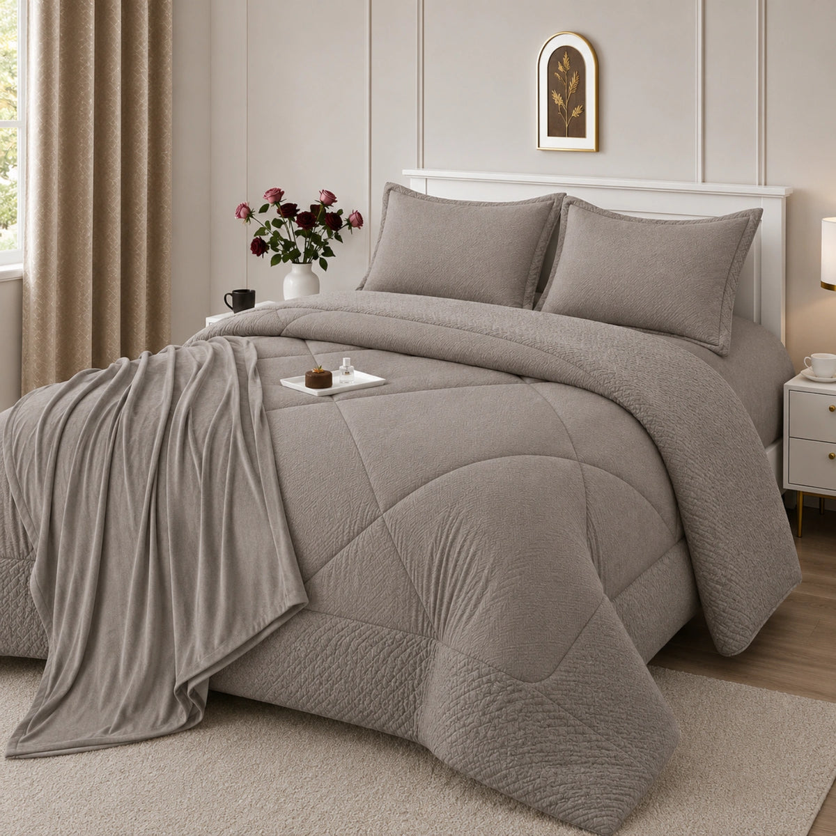 Set Cobertor Queen 7 Piezas Taupe