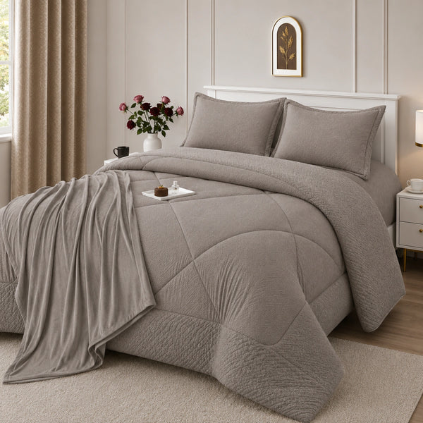Set Cobertor Queen 7 Piezas Taupe