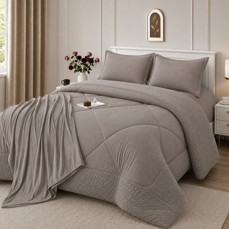 Set Cobertor Queen 7 Piezas Taupe