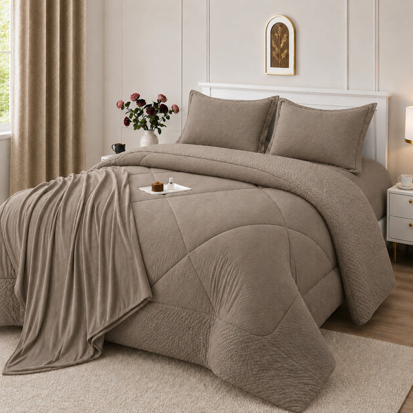 Set Cobertor Queen 7 Piezas Marron