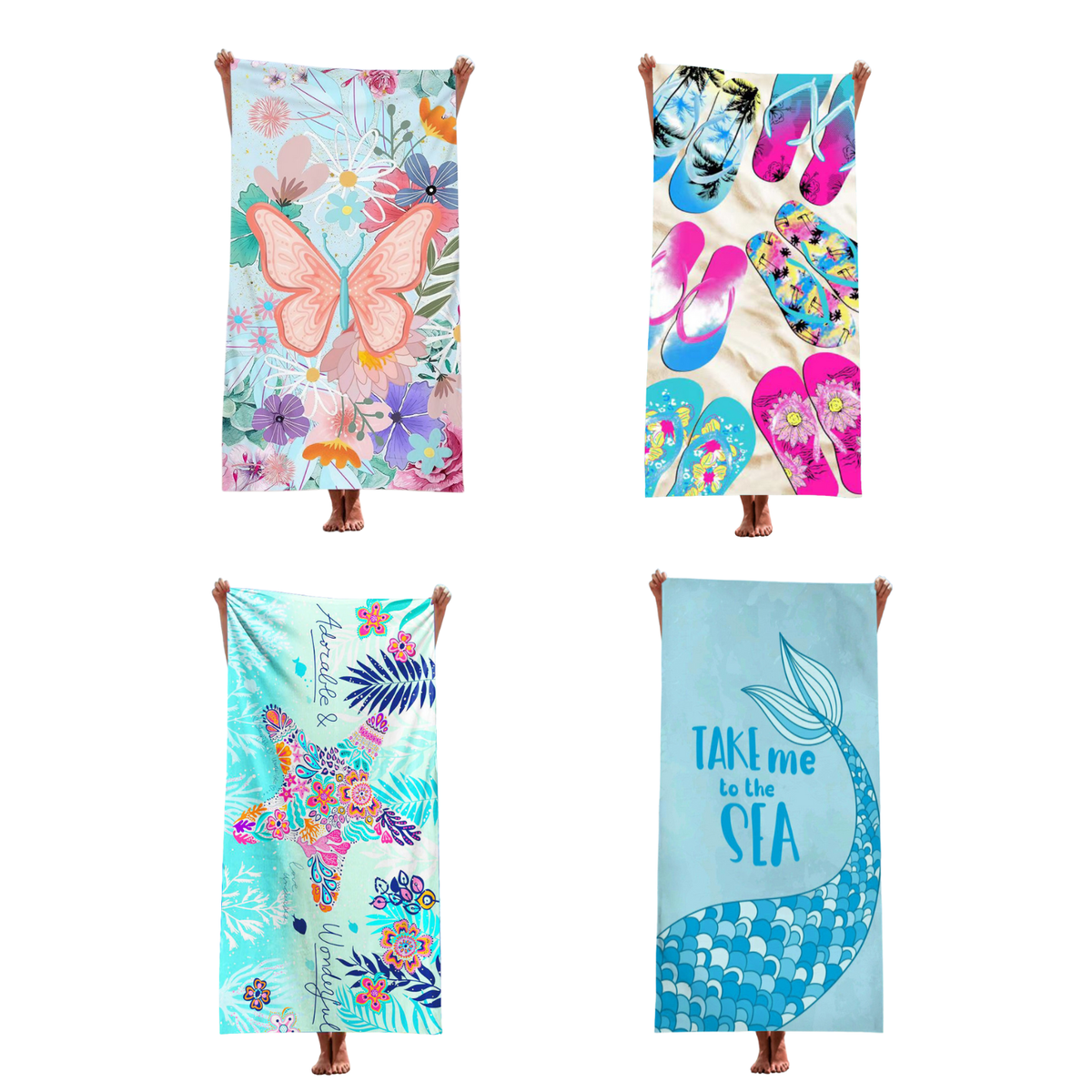 Pack 4 Toallas De Playa De Microfibra Secado Rapido 70x140cm Mujer