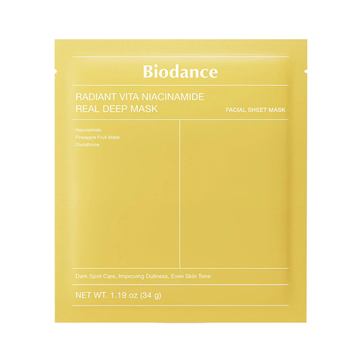 Mascarilla facial coreana BIODANCE Radiant Vita Niacinamide, crema envasada en tubo para cuidado de la piel radiante y nutritiva.