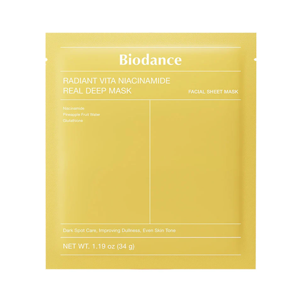 Mascarilla facial coreana BIODANCE Radiant Vita Niacinamide, crema envasada en tubo para cuidado de la piel radiante y nutritiva.
