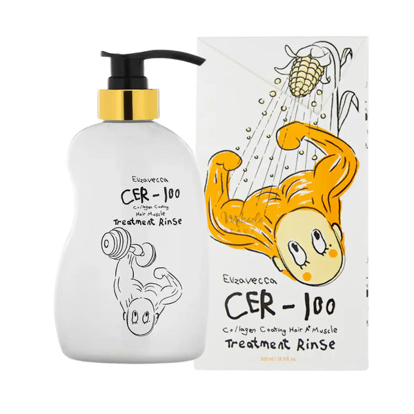 Botella de 500ml de Elizavecca CER-100 Collagen Hair A+ Muscle Treatment Rinse, tratamiento capilar con colágeno.