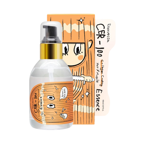 Esencia para el cabello Elizavecca CER-100 Collagen Coating Hair A+ en botella de 150ml, con envase y etiqueta visible.