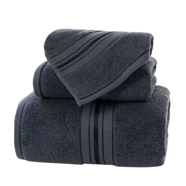 Paquete de 3 toallas de algodón para cuerpo, mano y cara, absorbentes y suaves, ideal para uso diario.