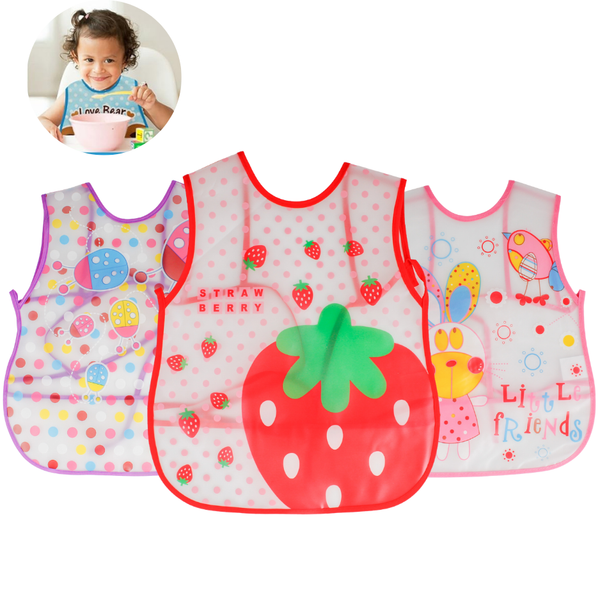Pack 3 Baberos Sin Manga Impermeable Bolsillo Niña Niño Bebe