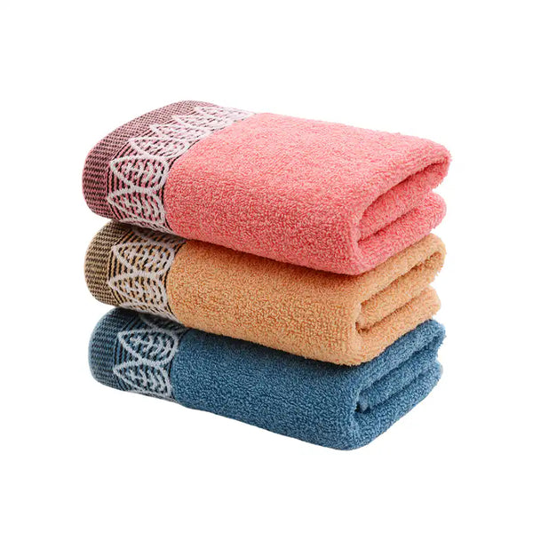 Seis toallas de algodón tamaño 75x35 cm para baño y cocina, en colores variados, con textura suave y absorbente.