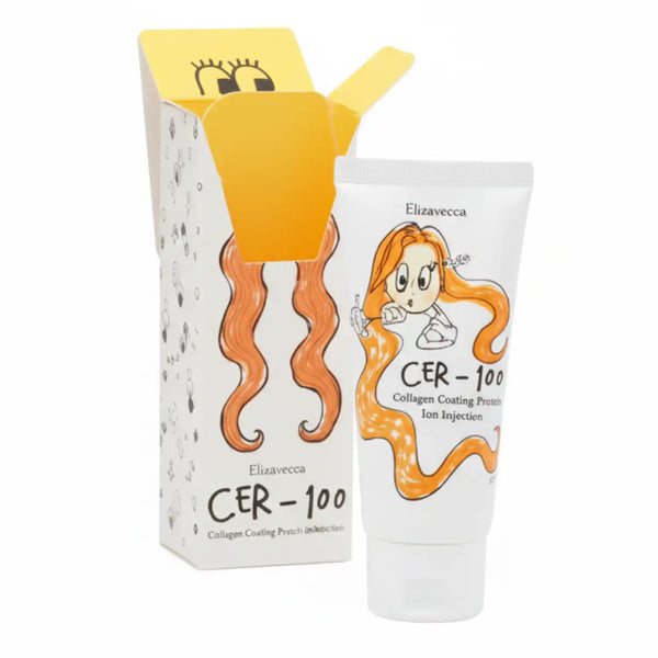Tratamiento capilar Elizavecca CER-100 con colágeno y ceramidas, frasco de 100ml para cuidado del cabello.