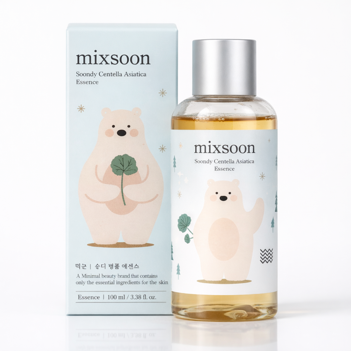 Esencia coreana Mixsoon Soondy Centella Asiatica en frasco con gotero para cuidado de la piel.