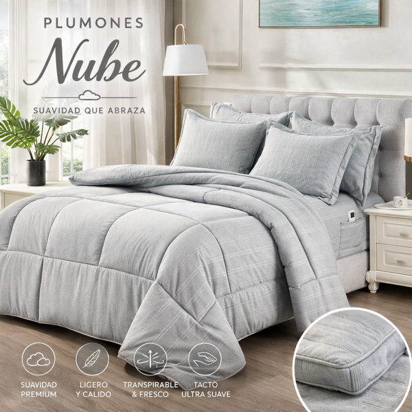 Plumón 1.5P Alto Relieve Nube + Set Sábanas Regalo