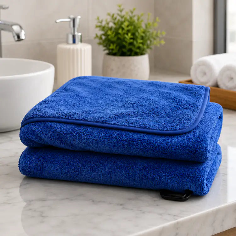 Conjunto de 2 toallas de baño grandes en microfibra azul, toallon 90x180 cm, de la marca Enigma Store.