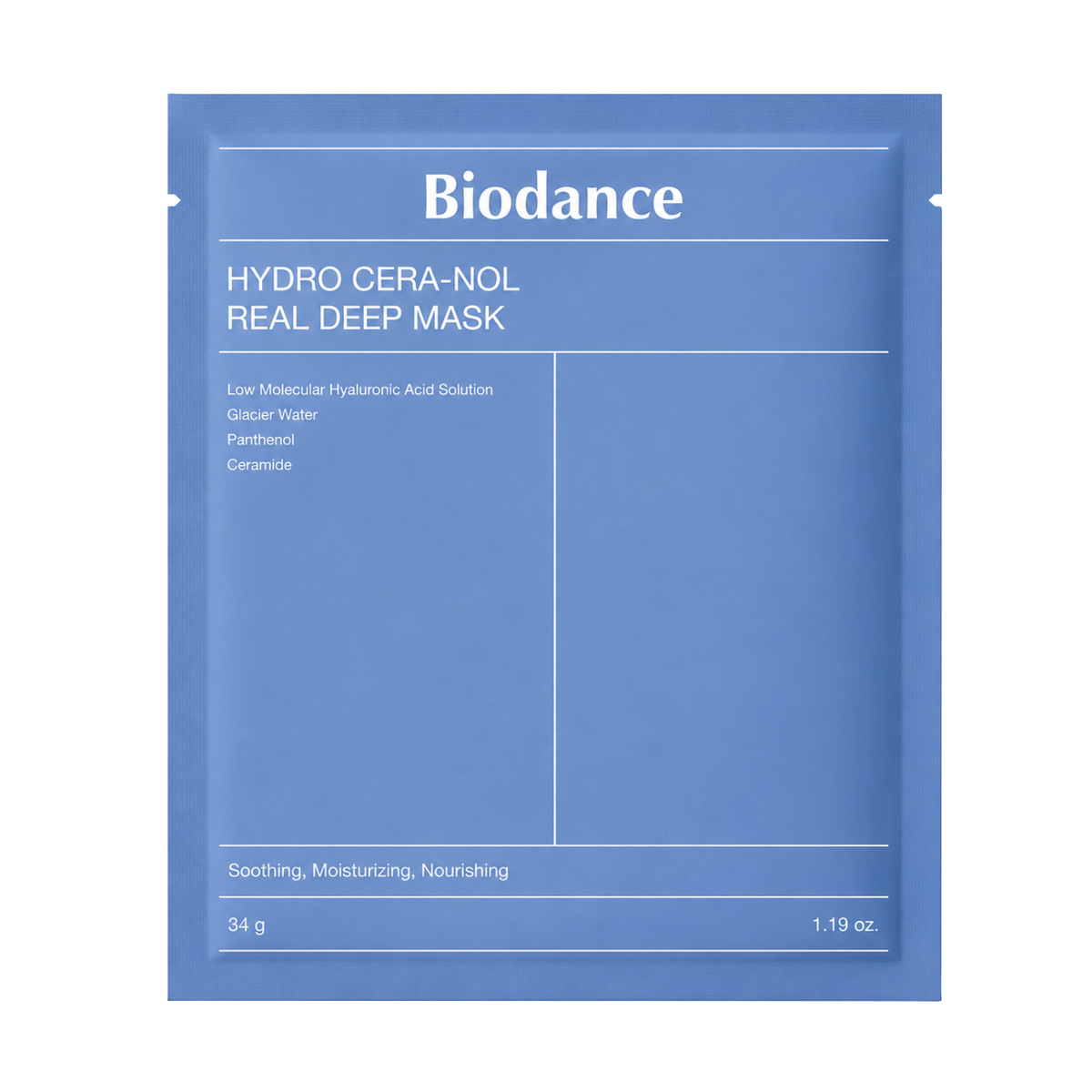 Máscara facial coreana BIODANCE Hydro Cera-nol Real Deep para hidratación y cuidado profundo de la piel.