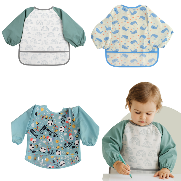Pack 3 Delantales Baberos Impermeable 6-24 meses Manga Larga