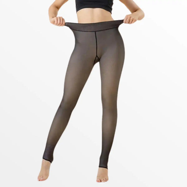 Calza panty efecto piel sin costura forrada con polar para mujer, de la marca Only Zaza, en color piel.