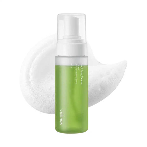 Gel limpiador facial coreano CELIMAX THE REAL NONI ACNE Bubble Cleanser 155ml en envase transparente con espuma y ingredientes naturales