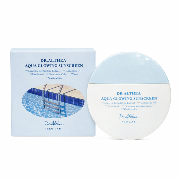 Protector solar Dr Althea Aqua Glowing Sunscreen, crema facial coreana de 45ml con protección y brillo para la piel.