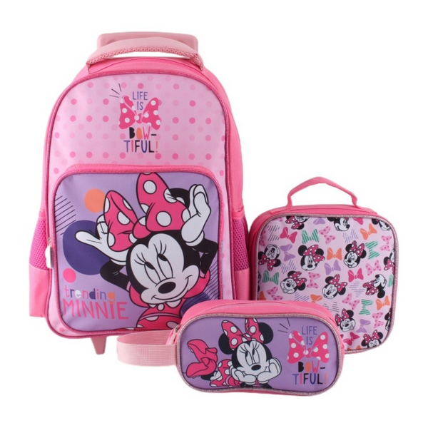 Mochila Infantil Tripack Escolar Con Ruedas Minnie