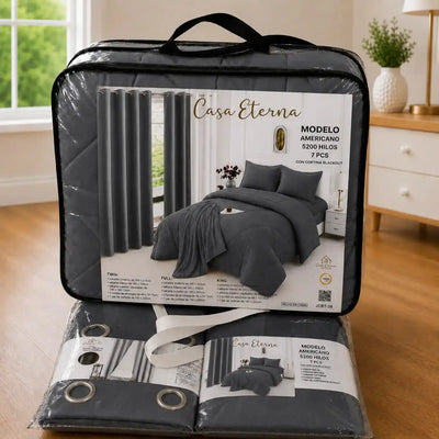 Set Cobertor Queen 7 Piezas Gris Oscuro