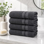 Set de 4 toallas de algodón grafito, 130 g, estilo hotel y spa, con textura suave y aspecto elegante en color gris oscuro.
