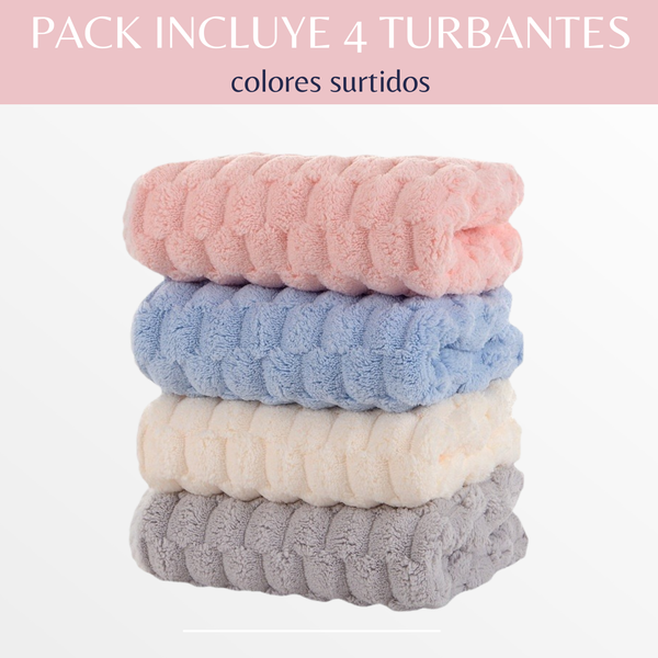 Pack 4 Turbante Gorro De Ducha Para Secar Cabello Microfibra