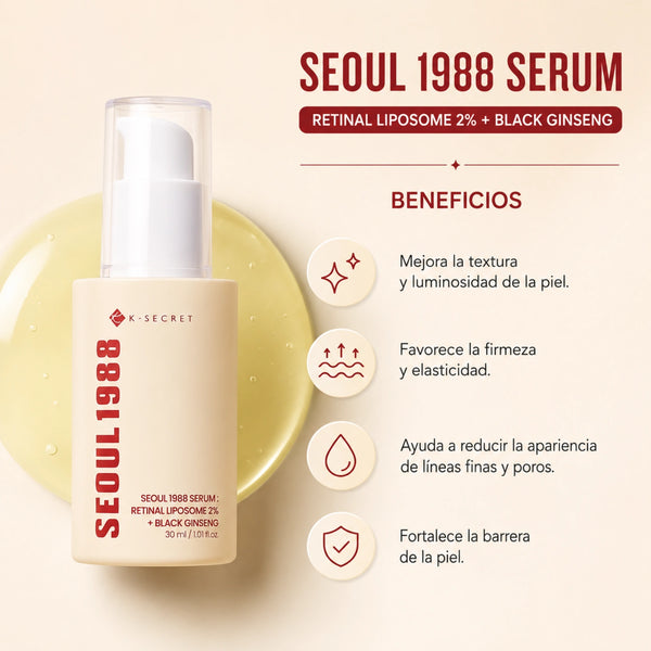 Suero coreano K-SECRET Seoul 1988 con liposomas y ginseng negro para el cuidado de la piel.