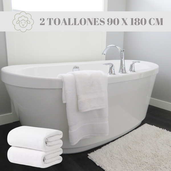 Set 2 Toallas De Baño Grande Microfibra Blanca Toallon 90x180cm