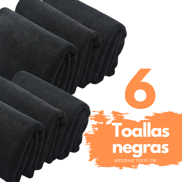 Pack 6 Toalla Negra Peluqueria Hotel Barberia Spa Gym 35x75