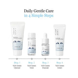 Kit de cuidado facial de ROUND LAB 1025 Dokdo Trial con frascos pequeños de productos coreanos para la piel.